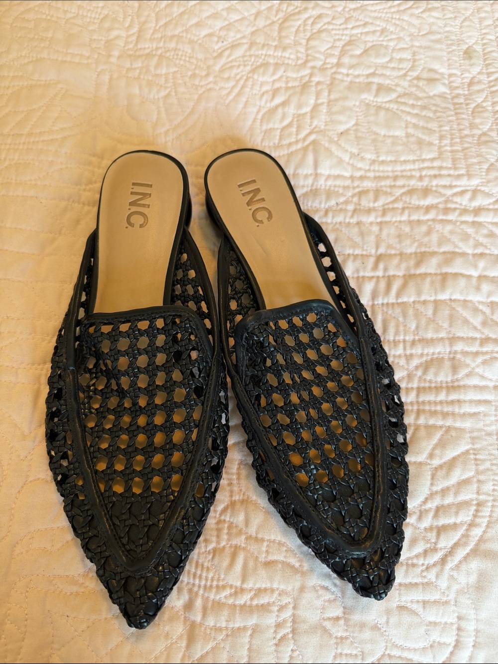 INC International Concepts Black Woven Pointed Mules